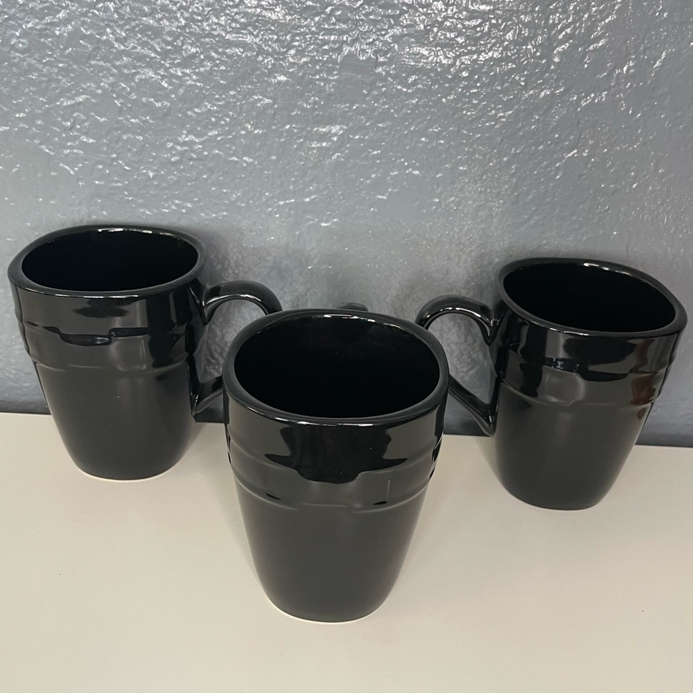Longaberger Basket Black Woven Traditions Updated Soft Square Mug Set of 3